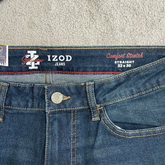 NEW Izod Men's 32x30 Straight Fit Jeans Dark Blue Comfort Stretch Denim - Picture 5 of 8